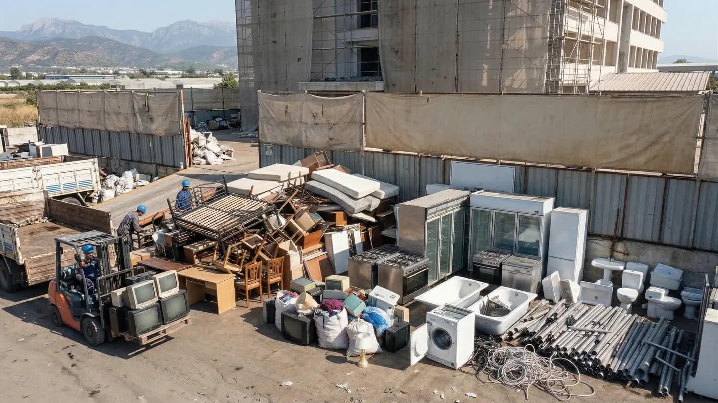 Hurda sahası – demir, bakır ve alüminyum hurda yığını